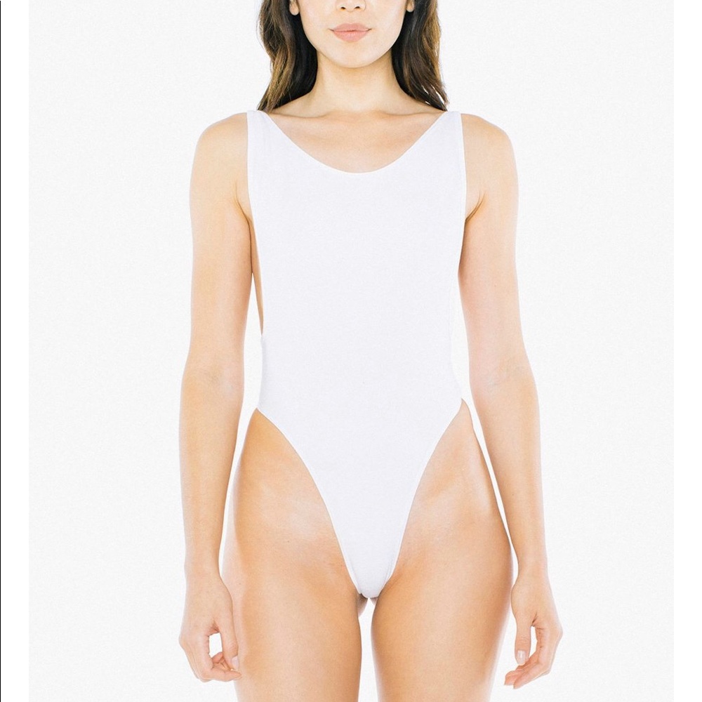 NEW AA cotton spandex deep cut bodysuit in white
